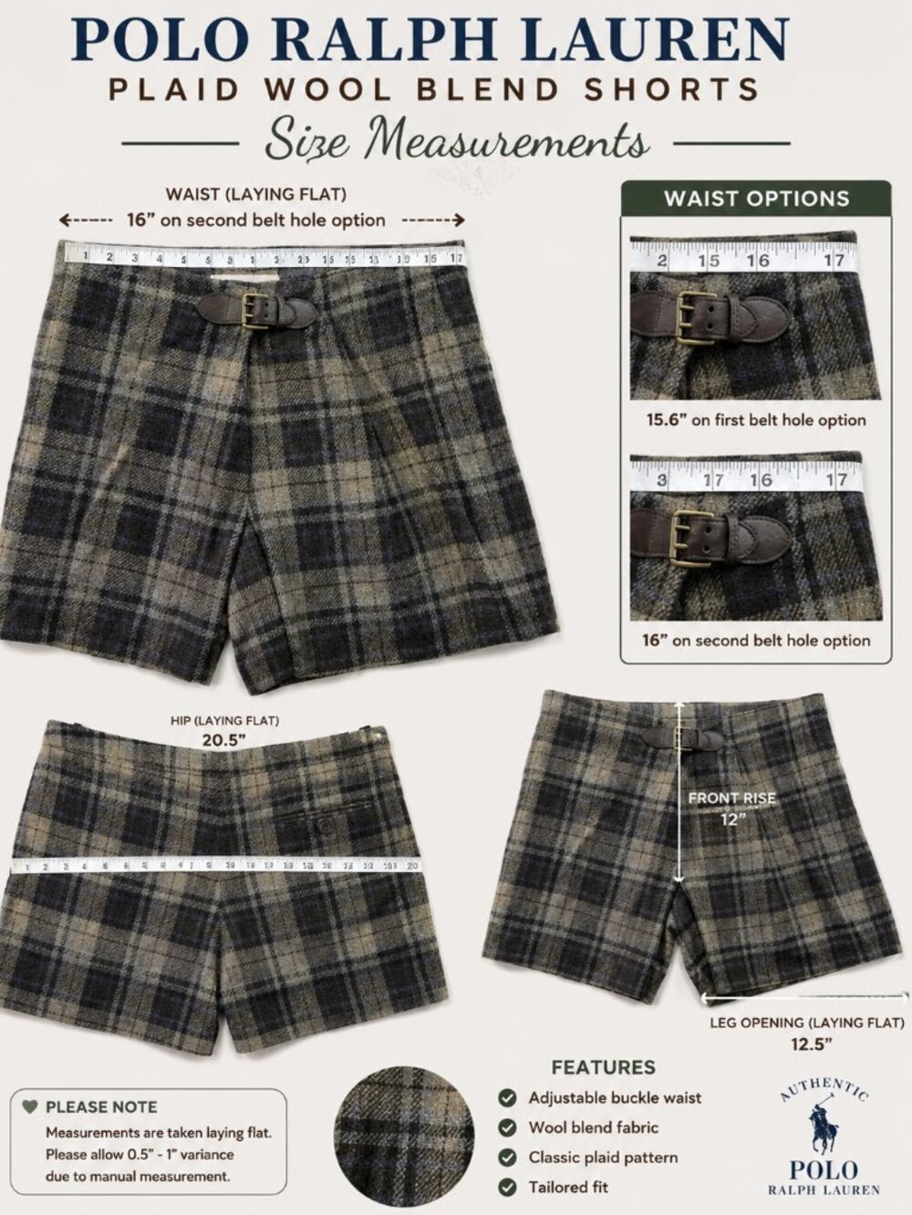 NWT Polo Ralph Lauren Plaid Wool Blend Shorts Buckle Waist Women's - Picture 1 of 13